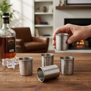 Barbuzzo Canteen Shot Glasses 4pc Stainless Steel Silver Set New